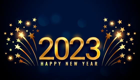 金色闪亮的星星和数字设计2023新年快乐背景矢量素材(EPS)
