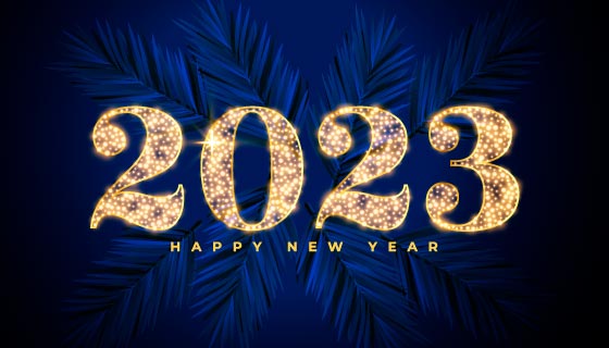 金色闪亮的数字设计2023新年快乐背景矢量素材(EPS)