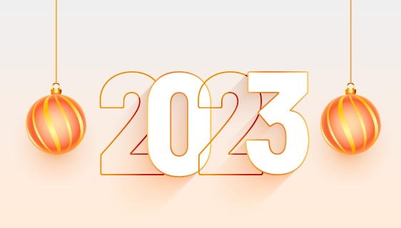 两颗圣诞球吊坠设计2023新年快乐背景矢量素材(EPS)
