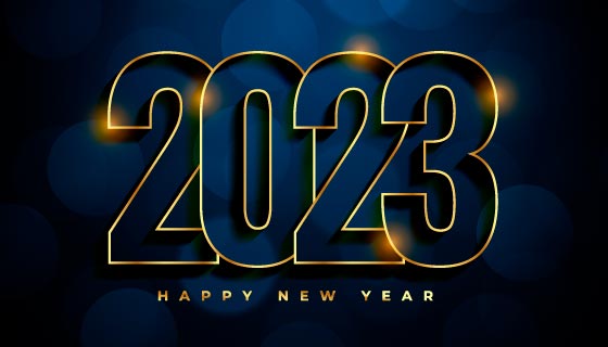 金色描边数字设计2023新年快乐背景矢量素材(EPS)
