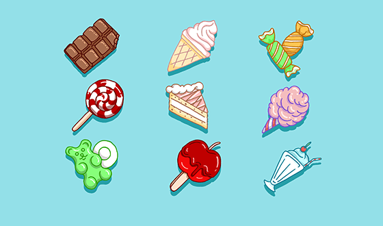 手绘风格糖果矢量素材(EPS/AI/PNG)