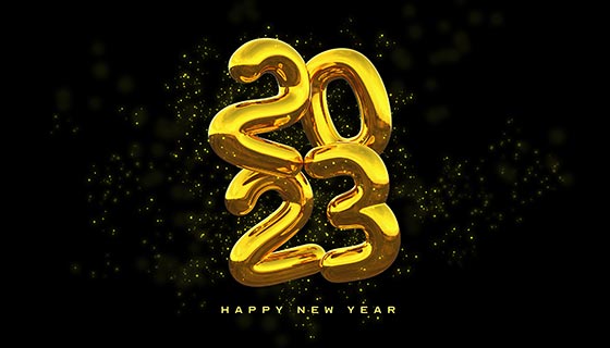 3D立体金色数字设计2023新年快乐背景素材(PSD)