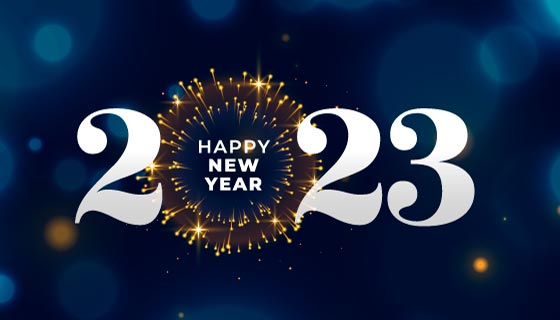 灿烂烟花设计蓝色2023新年快乐背景矢量素材(EPS)