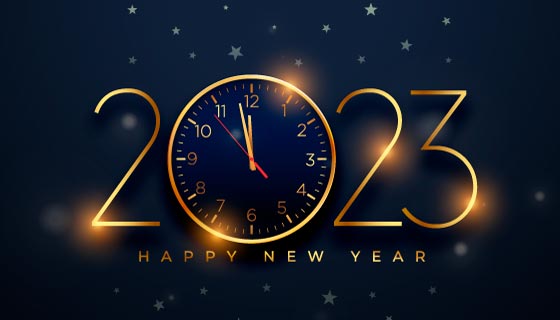 逼真的时钟设计2023新年跨年背景矢量素材(EPS)