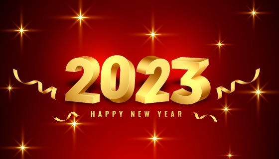 3D立体金色数字设计2023新年快乐背景矢量素材(EPS)