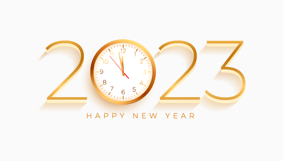 金色的时钟和数字设计2023新年跨年背景矢量素材(EPS)