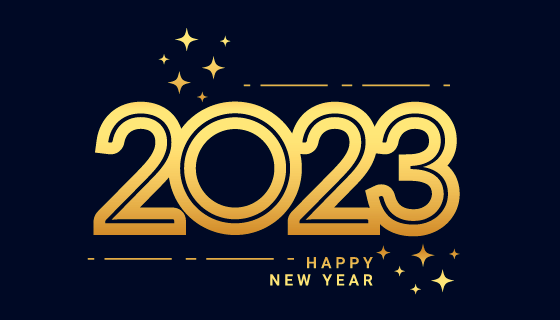 金色描边渐变数字设计2023新年快乐背景矢量素材(EPS)