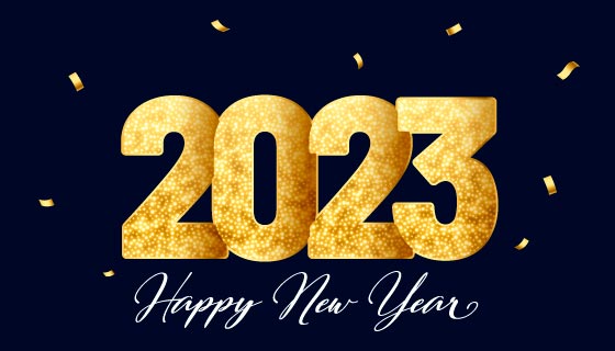 金色亮点组成的数字设计2023新年快乐背景矢量素材(EPS)