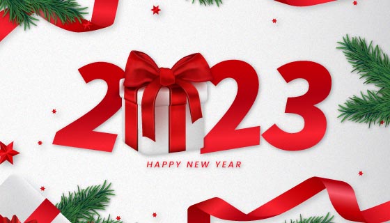 逼真的礼物设计2023新年快乐背景矢量素材(EPS)