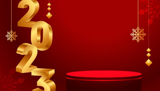 金色3D立体数字设计2023新年快乐背景矢量素材(EPS)