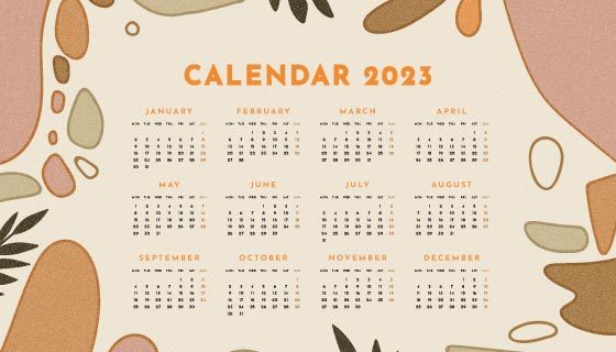 抽象形状和植物设计2023年日历月历矢量素材(AI/EPS)