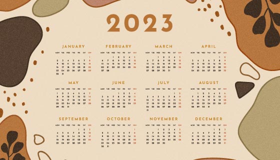 抽象形状和植物设计2023年日历月历矢量素材(AI/EPS)