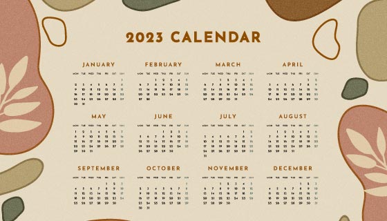 抽象形状和植物设计2023年日历月历矢量素材(AI/EPS)