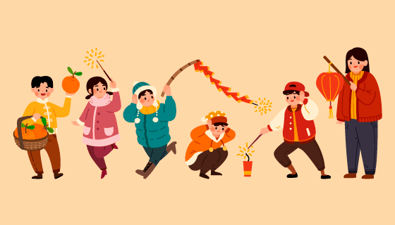 庆祝春节的人们矢量素材(EPS)