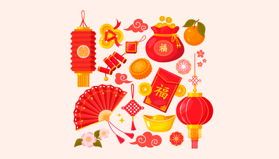 逼真漂亮的春节元素矢量素材(EPS/免扣PNG)