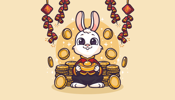 捧着金元宝的兔子设计春节快乐矢量素材(AI/EPS)