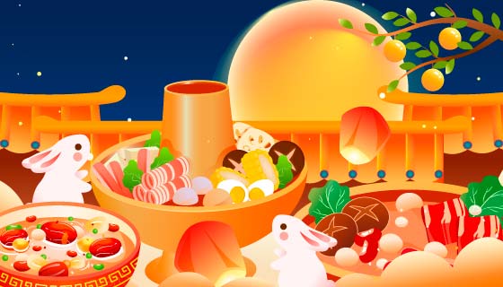 丰盛的除夕年夜饭矢量素材(EPS)