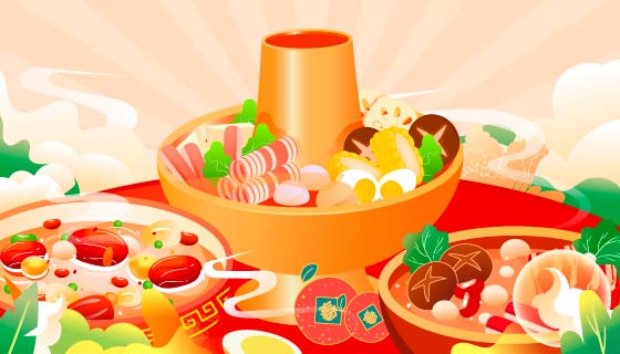 丰盛的除夕年夜饭矢量素材(EPS)