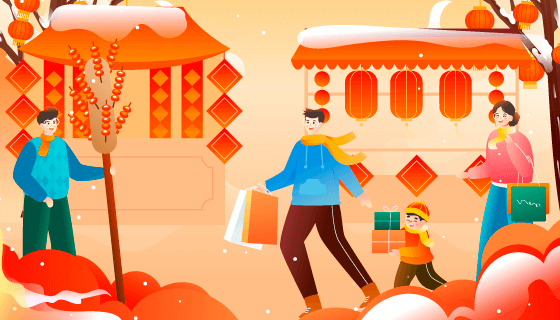 买年货庆祝春节的人们矢量素材(EPS)