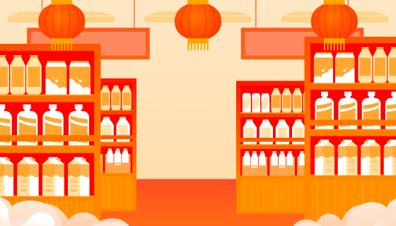 摆满年货的超市矢量素材(EPS)