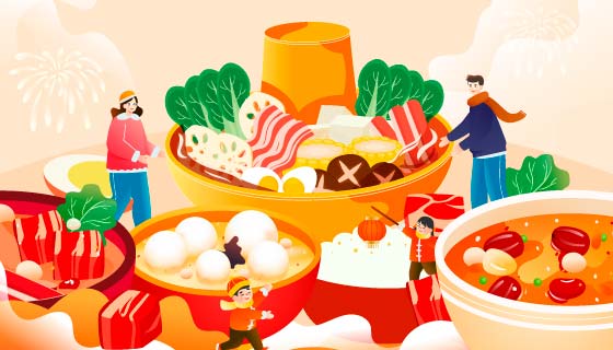 一桌子丰盛的年夜饭矢量素材(EPS)